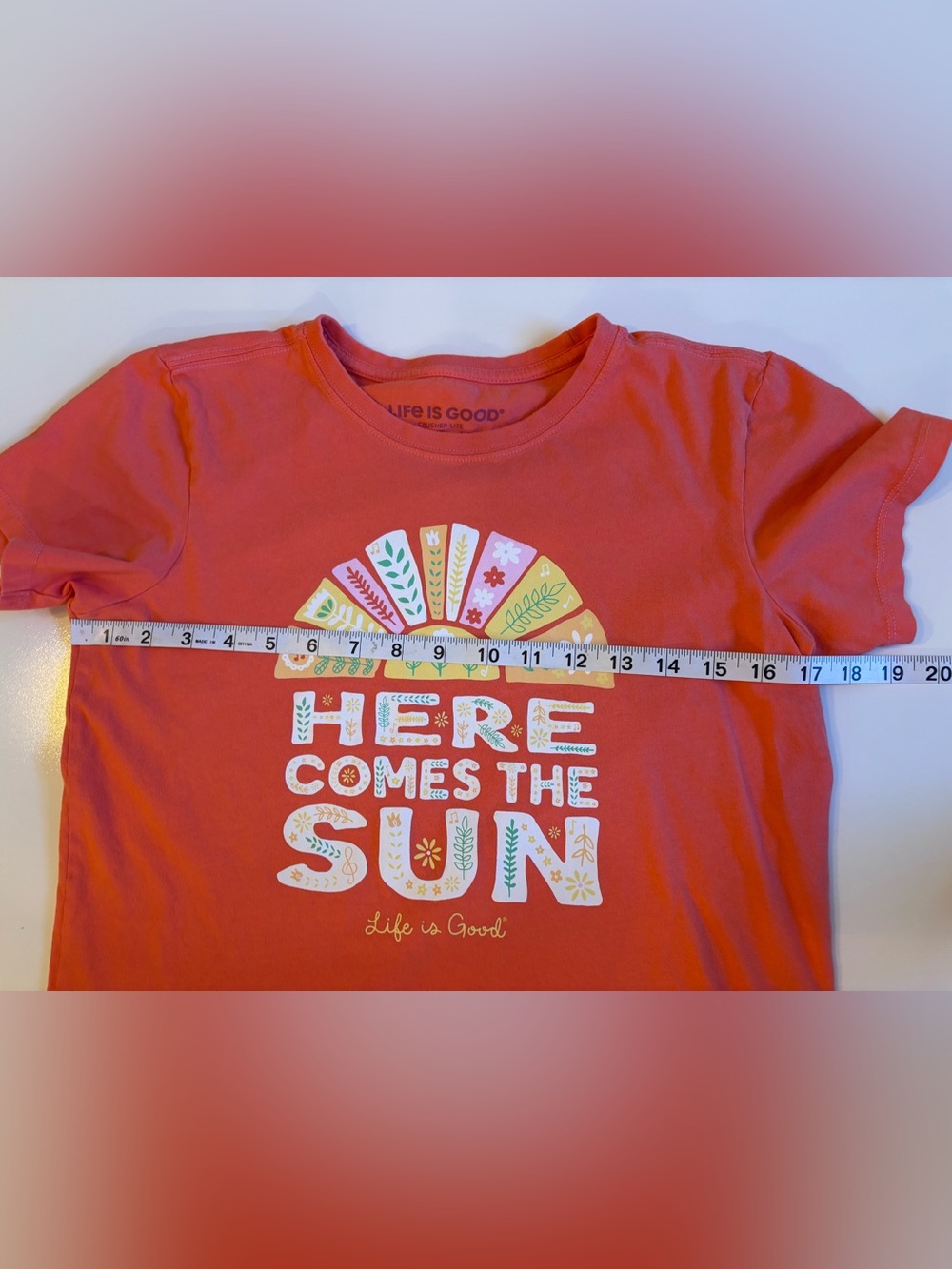 Life Is Good Crusher-Lite Women's Tee Here comes the Sun, SM, Coral/orange - Picture 8 of 16